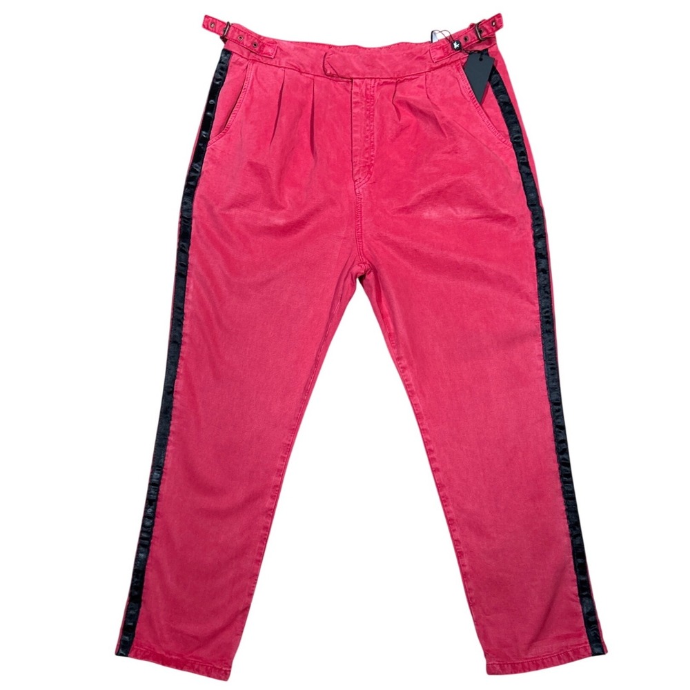 NEW ONE TEASPOON Red Tapered Pleated Pants with Black Side Stripe Men's Size 32